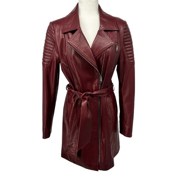 Deimos Jackets & Blazers - Deimos Genuine Leather Moto Trench Belted Long Line Jacket Lined Coat Women’s L
